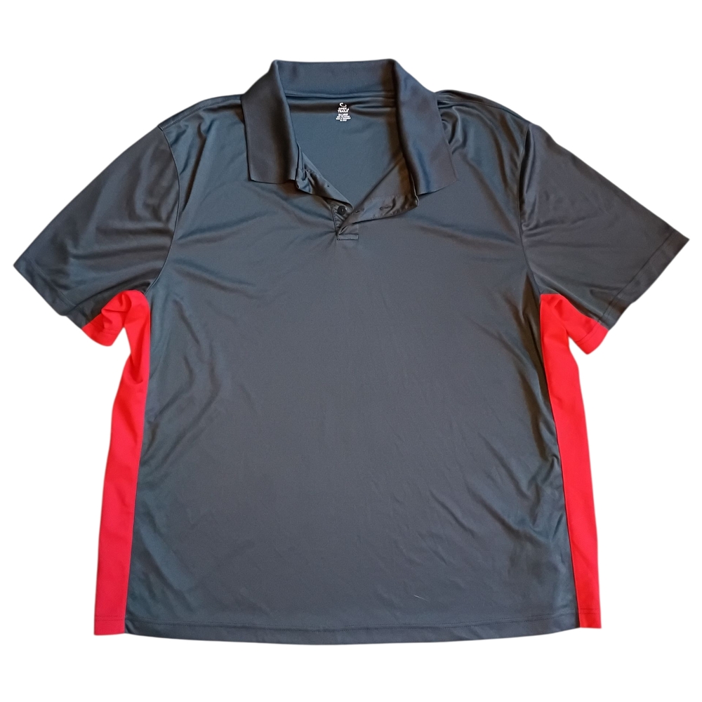 Open Trails Men's Gray and Red 3 Button Polo Shirt